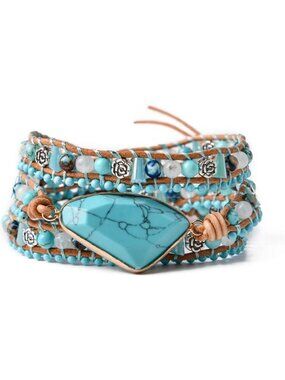 Boho Handmade Wrap Leather Bracelet with Crystal Stones for Women - Unique Gift